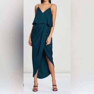 Shona Joy emerald green Draped Slip Midi Dress size 6 EUC